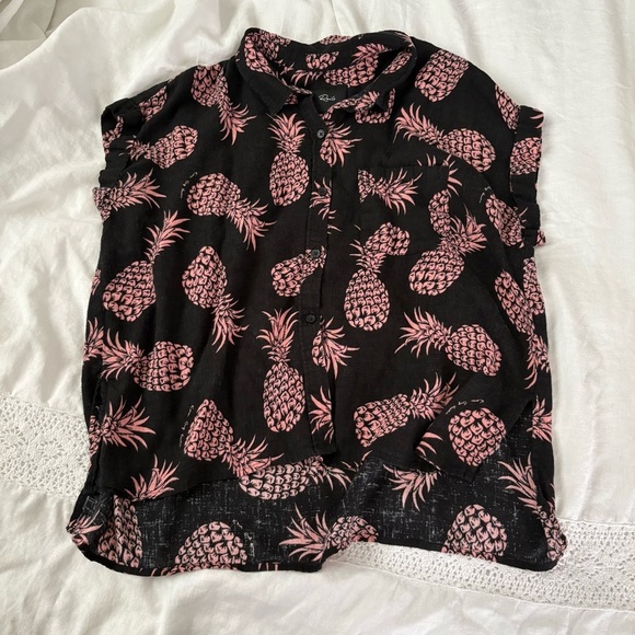 Rails LARGE Linen Blend Button Front Shirt Pink Pineapple Print Whitney Pinya - Picture 3 of 9
